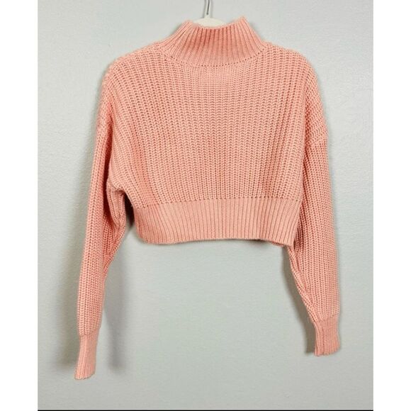 Lovers + Friends Mockneck Cropped Loose Knit Long Sleeve Wool Blend Sweater XS - Picture 3 of 6